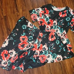 Womens Maxi Black dress w/ orange & teal flowers L